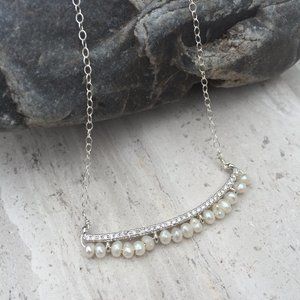 Sterling silver Freshwater Pearl CZ Necklace